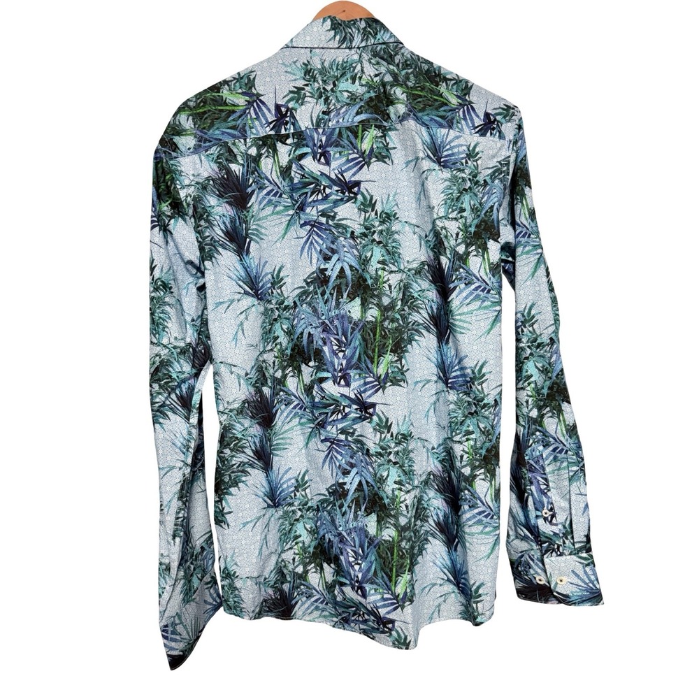 NWT Bugatchi Uomo Button Up Long Sleeve S Blue Cotton Tropical Heritage Print
